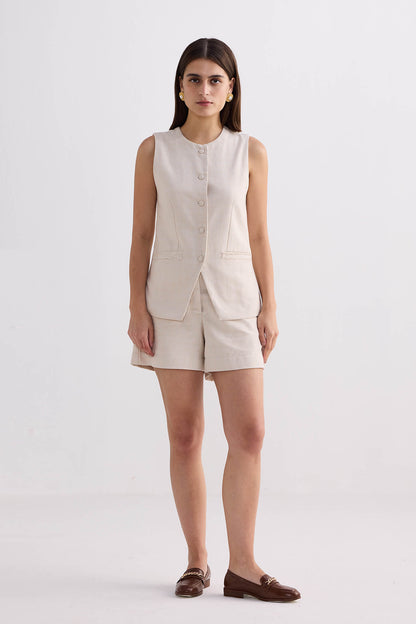 Cotton Tweed Shorts in Cream