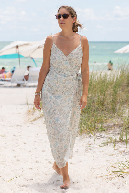 Strappy Wrap Dress in Blue Florals